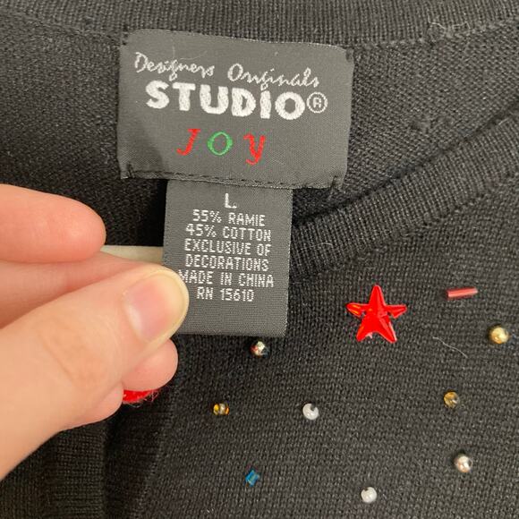 VTG Studio Joy Womens L Christmas Holiday Embroidered Sweater Art to Wear Winter - Picture 4 of 11